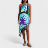 Esme - Robe midi en satin imprimé unique avec ourlet asymétrique