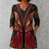 Manon™ | Chemise longue en lin avec imprimé ethnique bohème