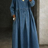 Marielle | Robe longue en denim à col Claudine