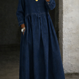 Marielle | Robe longue en denim à col Claudine